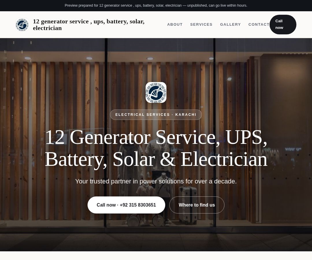 12 generator service , ups, battery, solar, electrician