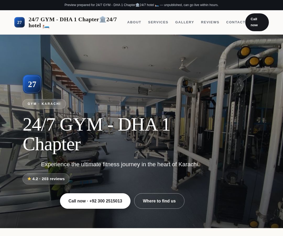 24/7 GYM - DHA 1 Chapter🏛️24/7 hotel 🛏️