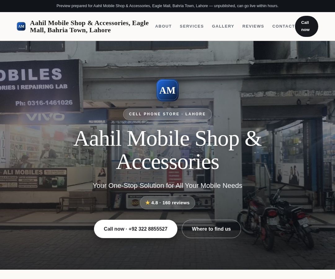 Aahil Mobile Shop & Accessories, Eagle Mall, Bahria Town, Lahore