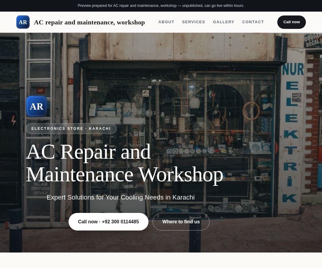 AC repair and maintenance, workshop