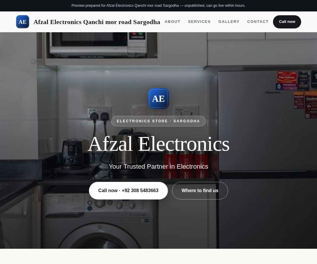 Afzal Electronics Qanchi mor road Sargodha