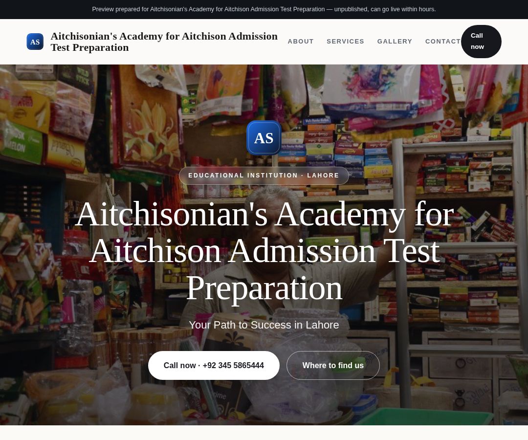 Aitchisonian's Academy for Aitchison Admission Test Preparation