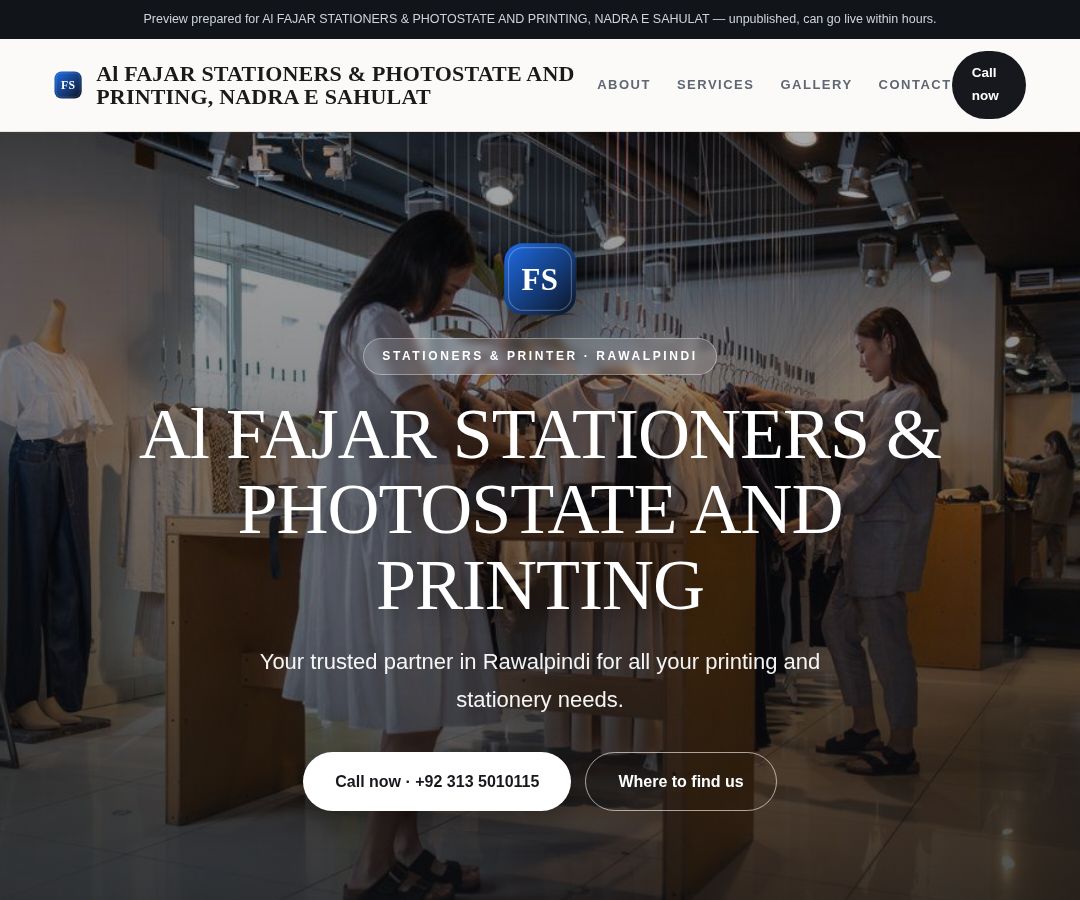 Al FAJAR STATIONERS & PHOTOSTATE AND PRINTING, NADRA E SAHULAT