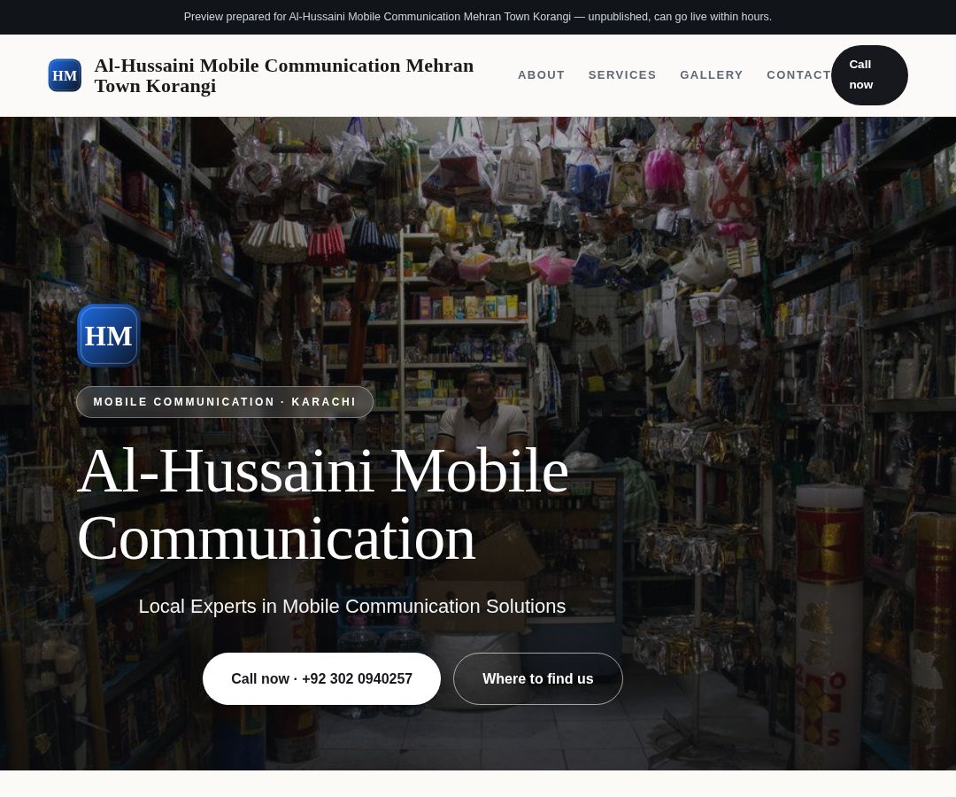 Al-Hussaini Mobile Communication Mehran Town Korangi