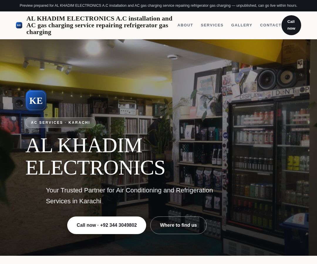 AL KHADIM ELECTRONICS A.C installation and AC gas charging service repairing refrigerator gas charging