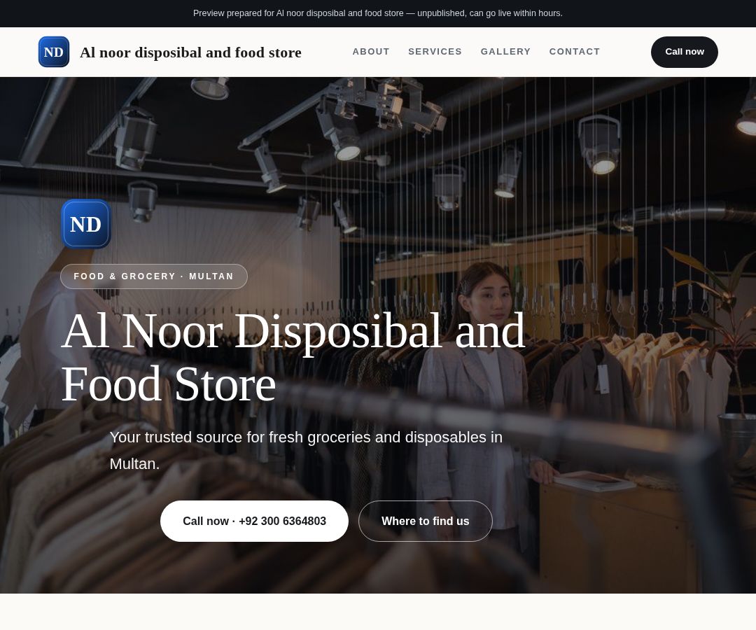 Al noor disposibal and food store