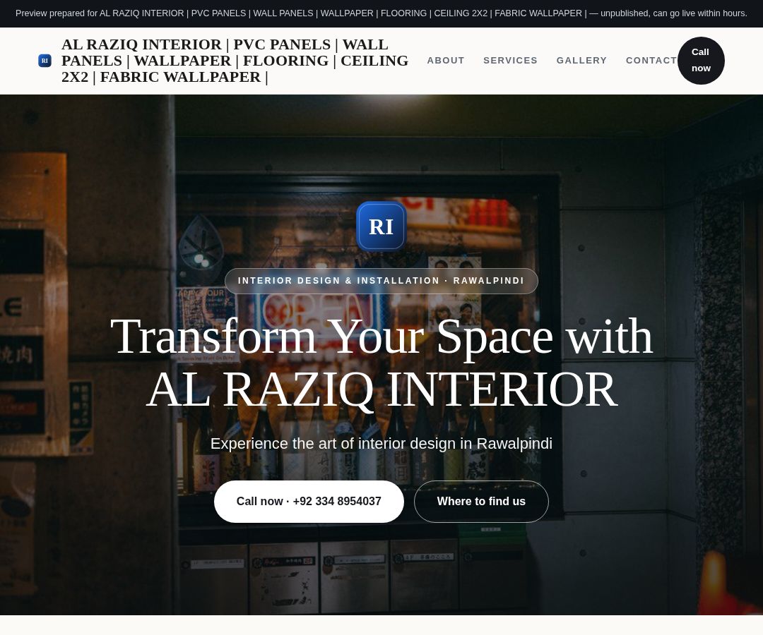 AL RAZIQ INTERIOR | PVC PANELS | WALL PANELS | WALLPAPER | FLOORING | CEILING 2X2 | FABRIC WALLPAPER |