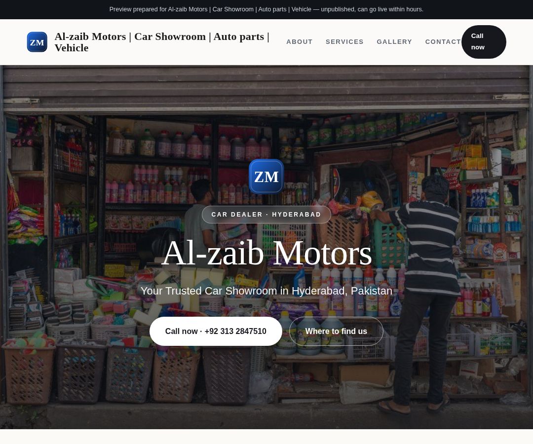Al-zaib Motors | Car Showroom | Auto parts | Vehicle