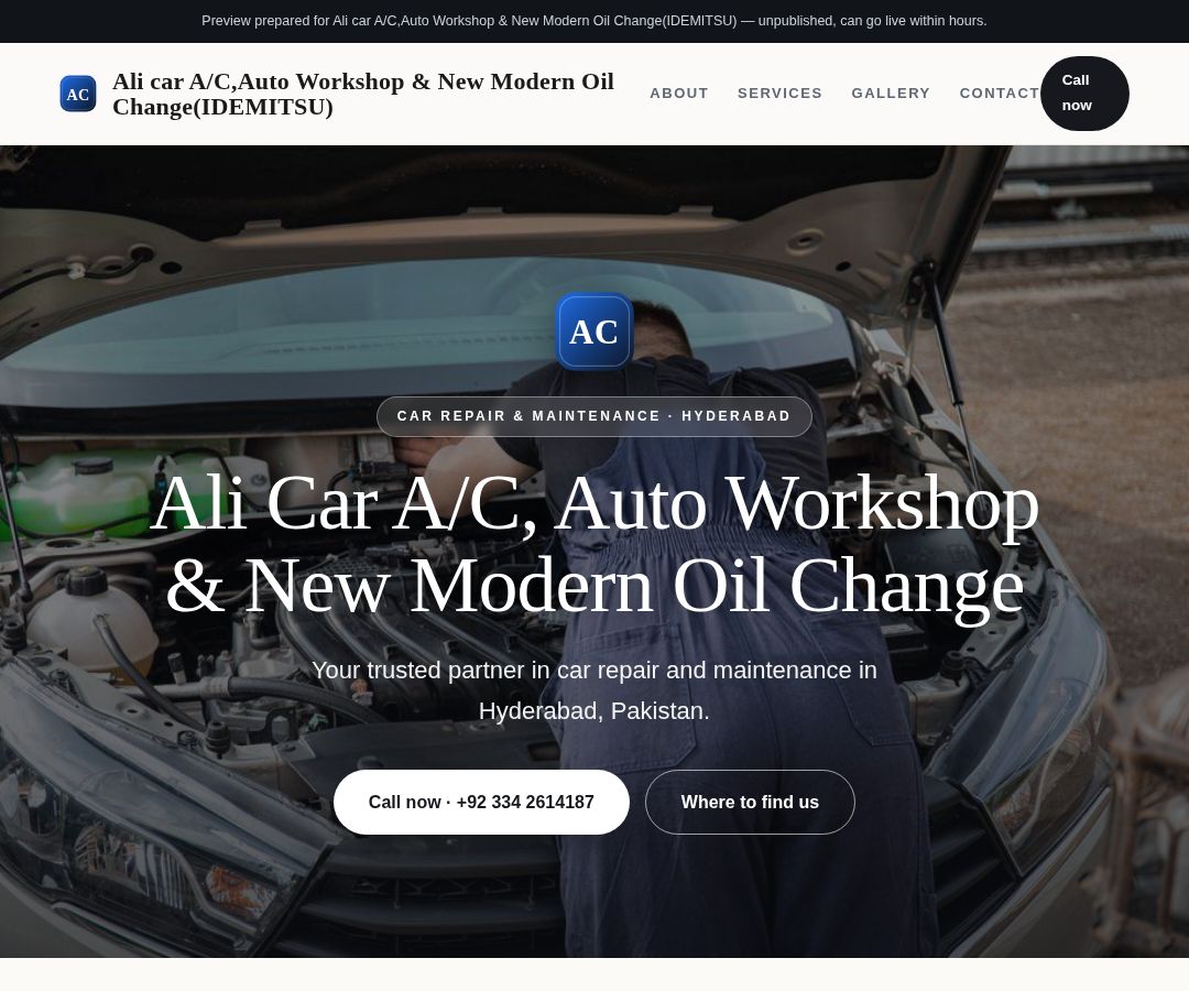 Ali car A/C,Auto Workshop & New Modern Oil Change(IDEMITSU)