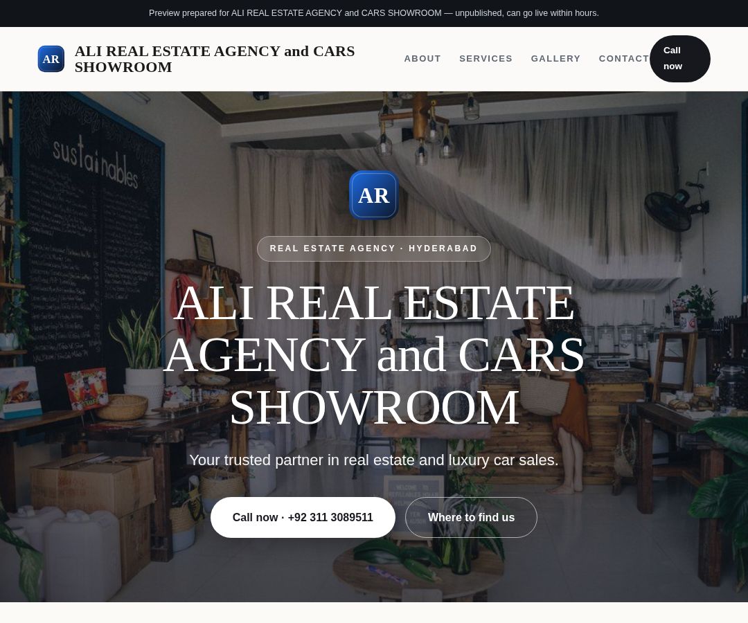 ALI REAL ESTATE AGENCY and CARS SHOWROOM