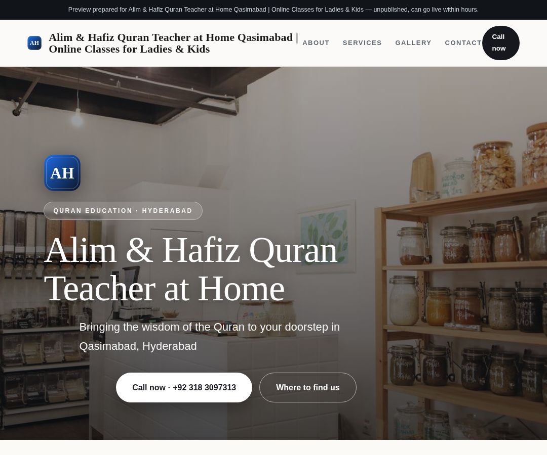 Alim & Hafiz Quran Teacher at Home Qasimabad | Online Classes for Ladies & Kids