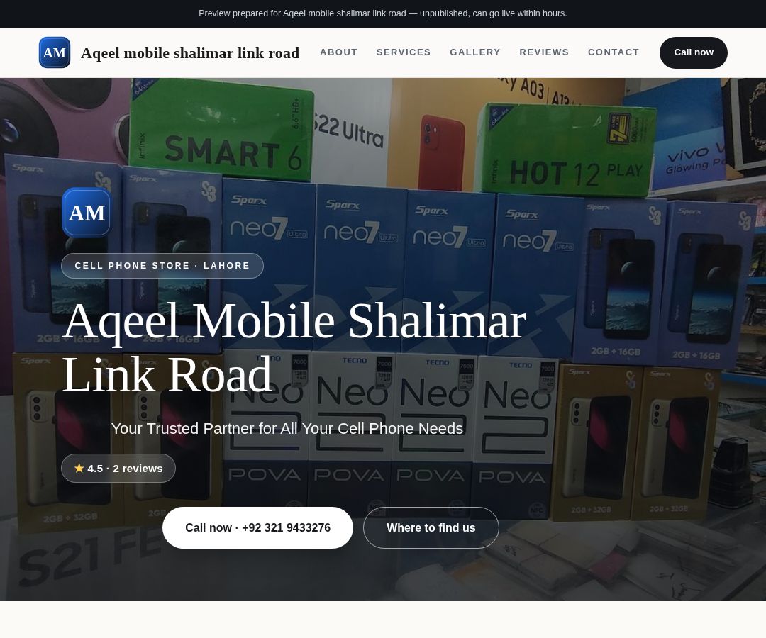 Aqeel mobile shalimar link road