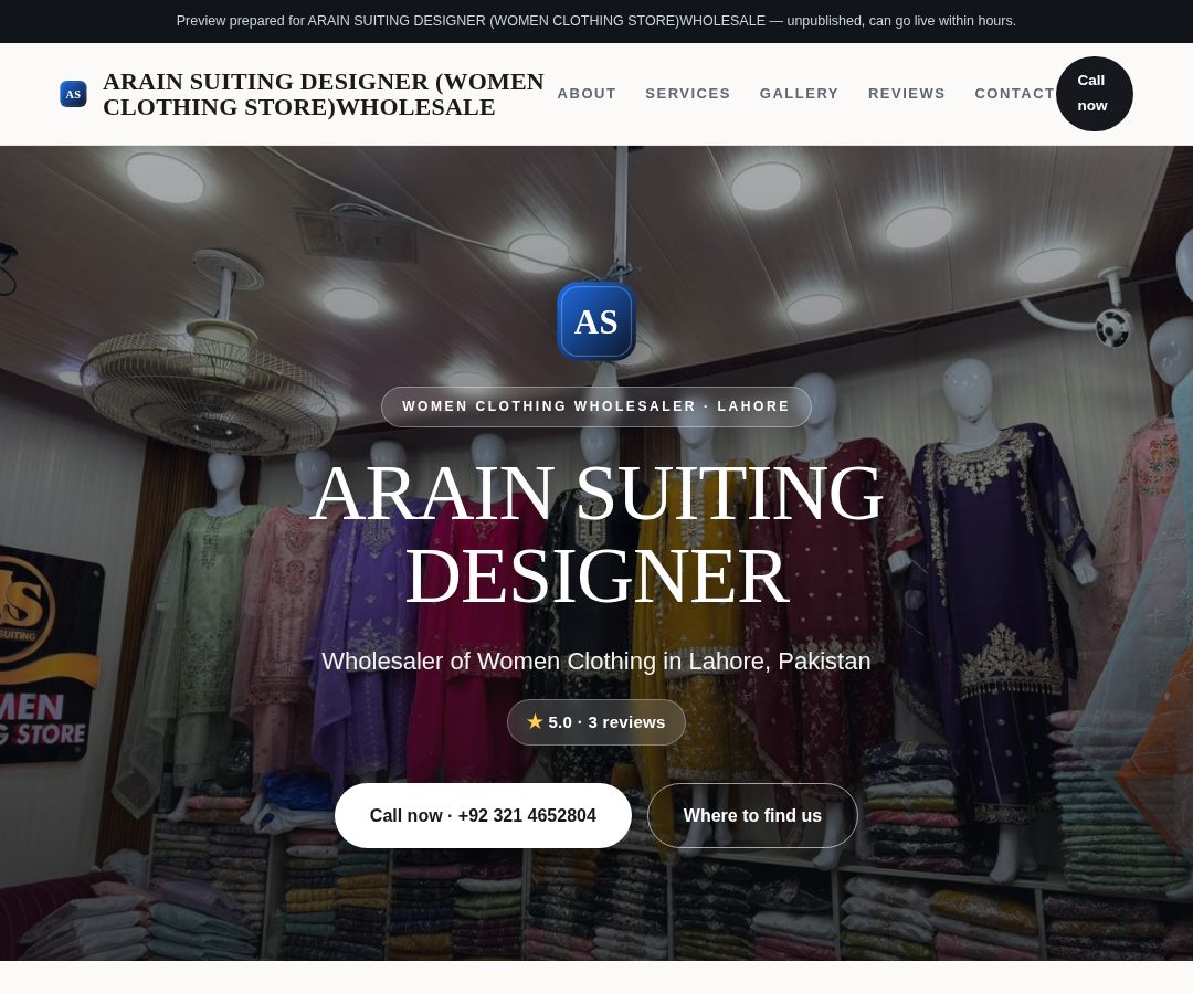 ARAIN SUITING DESIGNER (WOMEN CLOTHING STORE)WHOLESALE