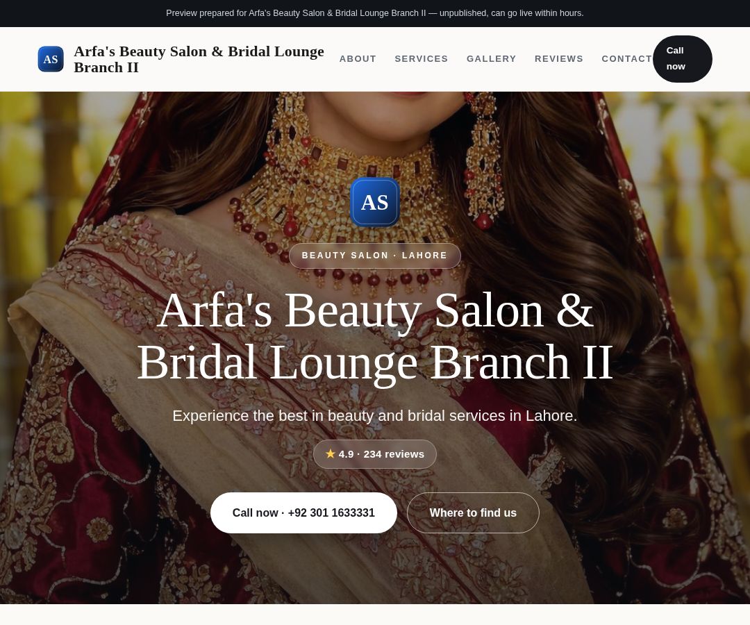 Arfa's Beauty Salon & Bridal Lounge Branch II