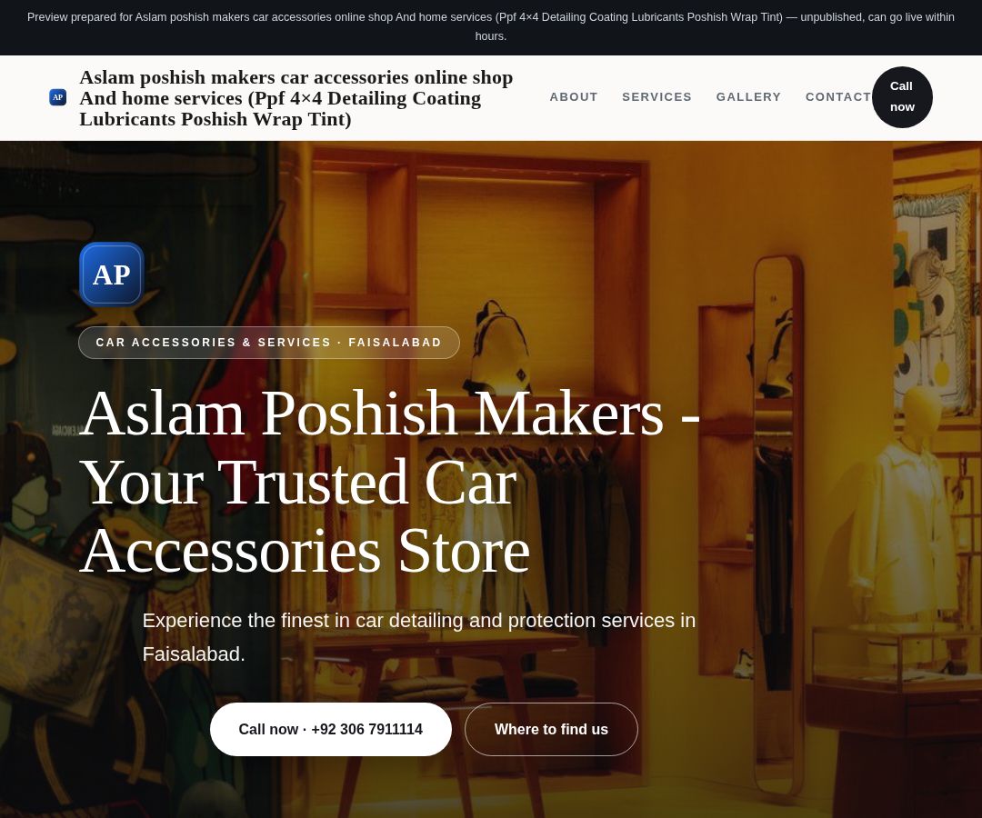 Aslam poshish makers car accessories online shop And home services (Ppf 4×4 Detailing Coating Lubricants Poshish Wrap Tint)