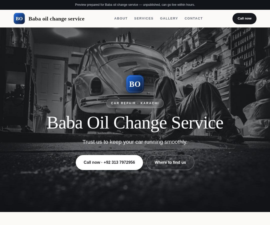 Baba oil change service