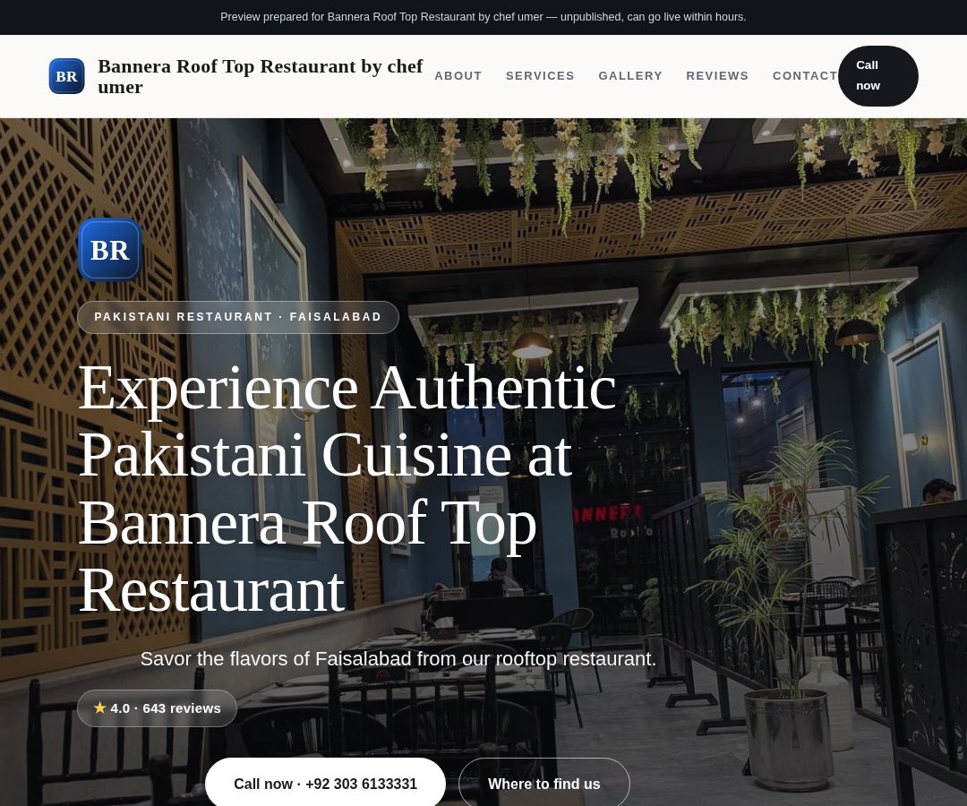 Bannera Roof Top Restaurant by chef umer