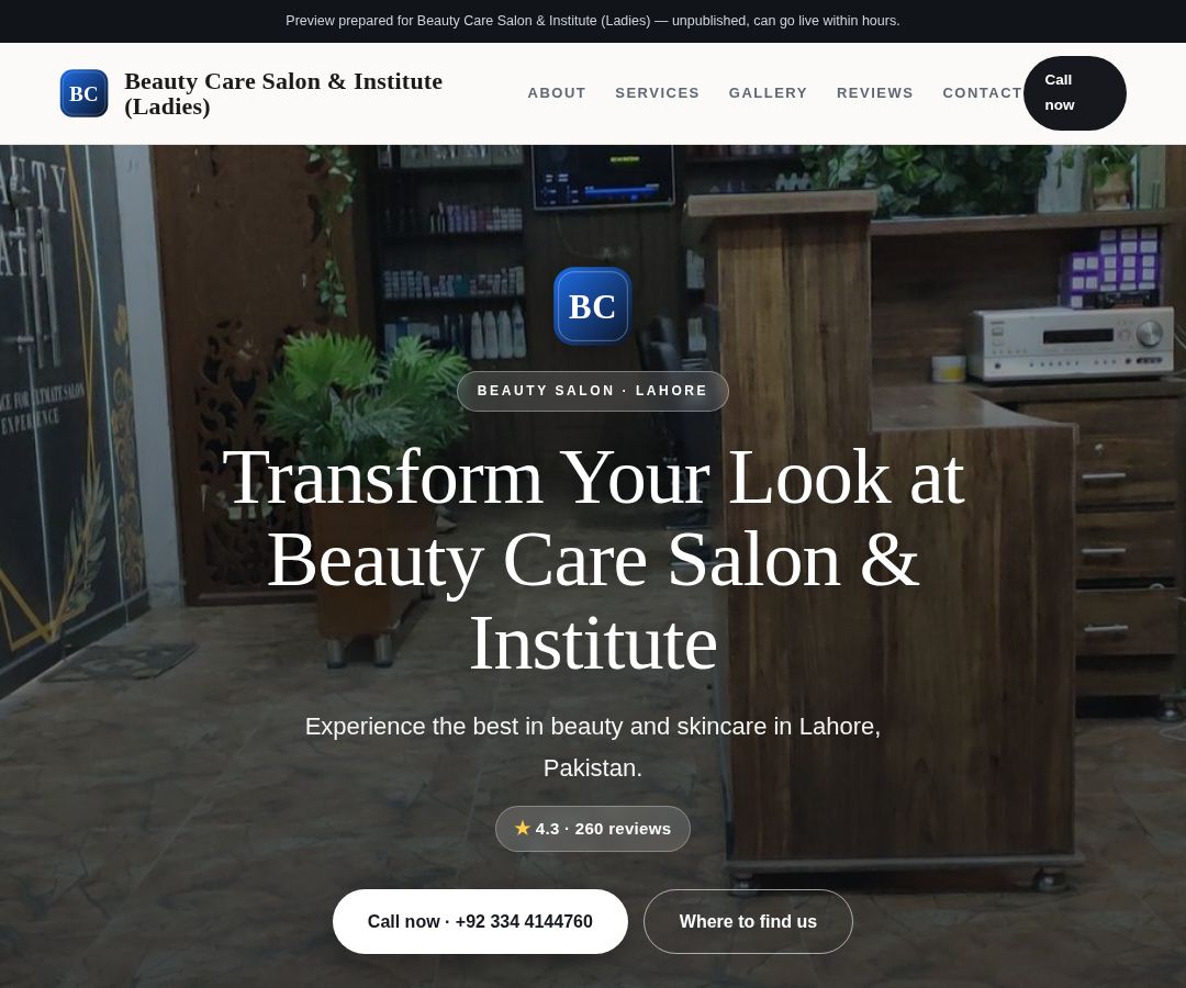 Beauty Care Salon & Institute (Ladies)