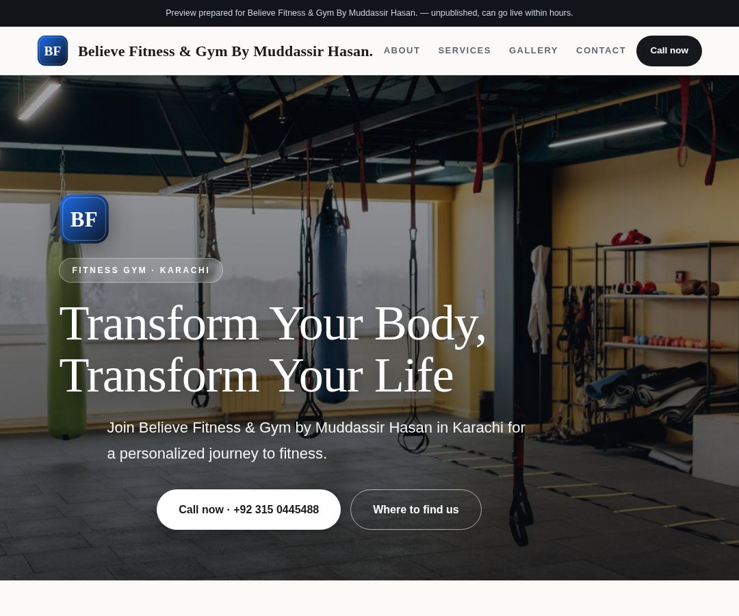 Believe Fitness & Gym By Muddassir Hasan.