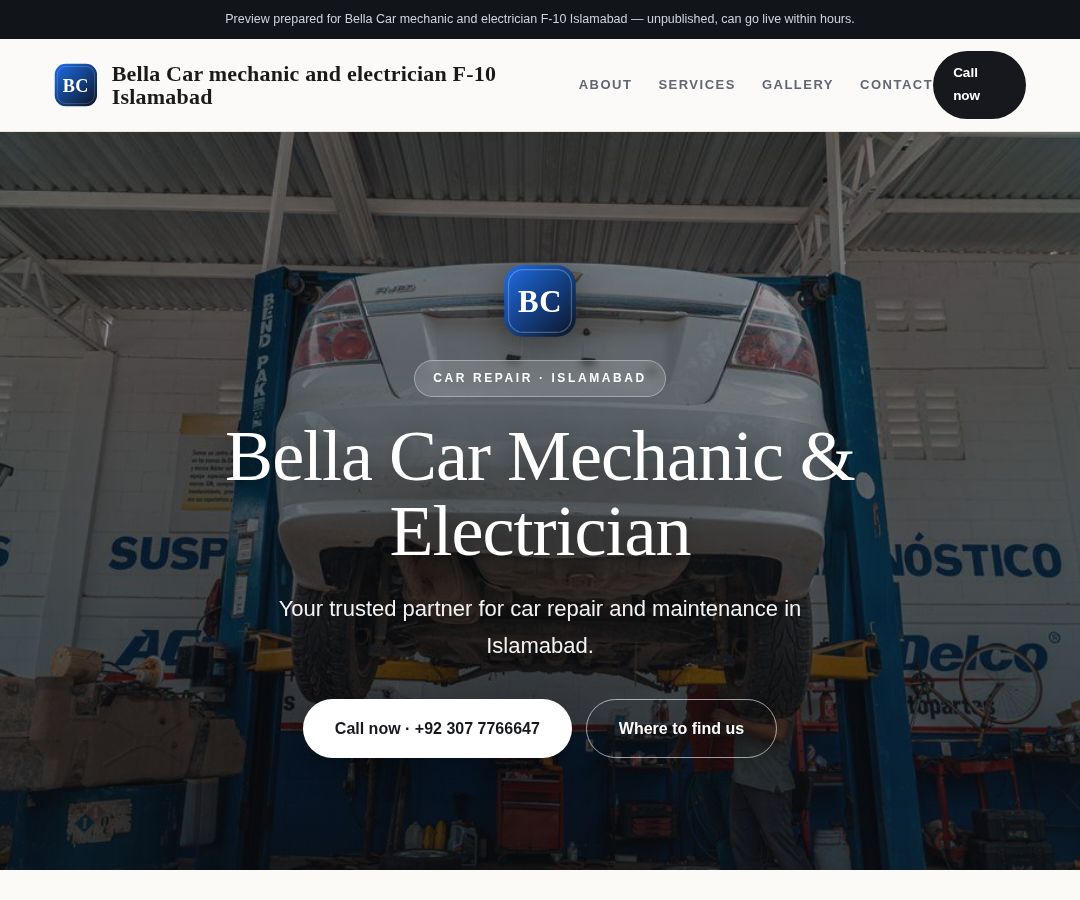 Bella Car mechanic and electrician F-10 Islamabad