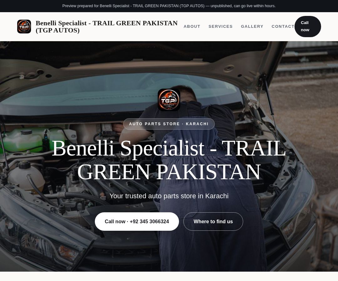 Benelli Specialist - TRAIL GREEN PAKISTAN (TGP AUTOS)