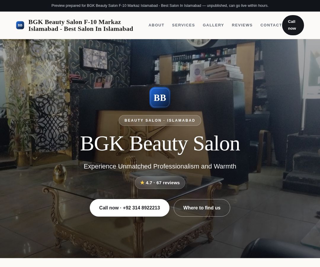 BGK Beauty Salon F-10 Markaz Islamabad - Best Salon In Islamabad