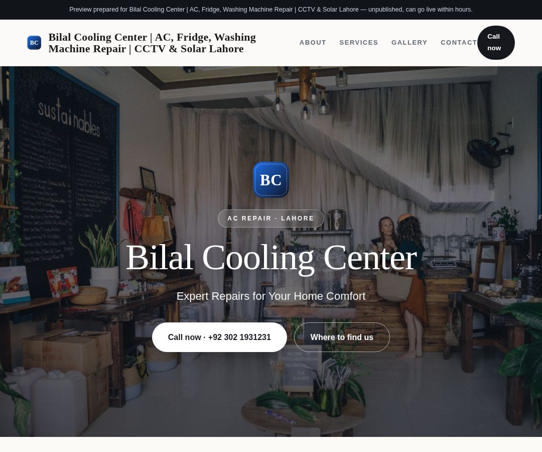Bilal Cooling Center | AC, Fridge, Washing Machine Repair | CCTV & Solar Lahore
