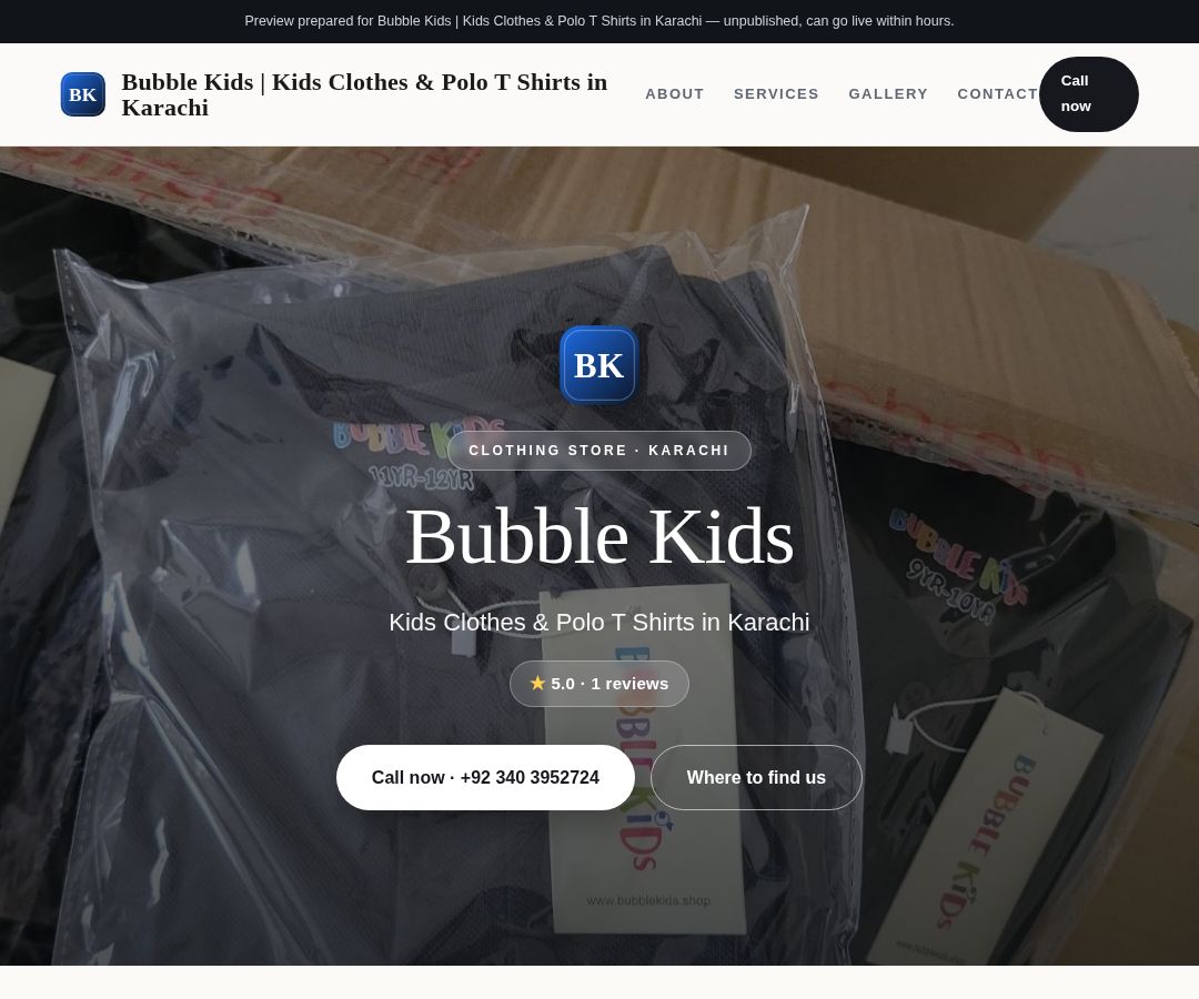 Bubble Kids | Kids Clothes & Polo T Shirts in Karachi