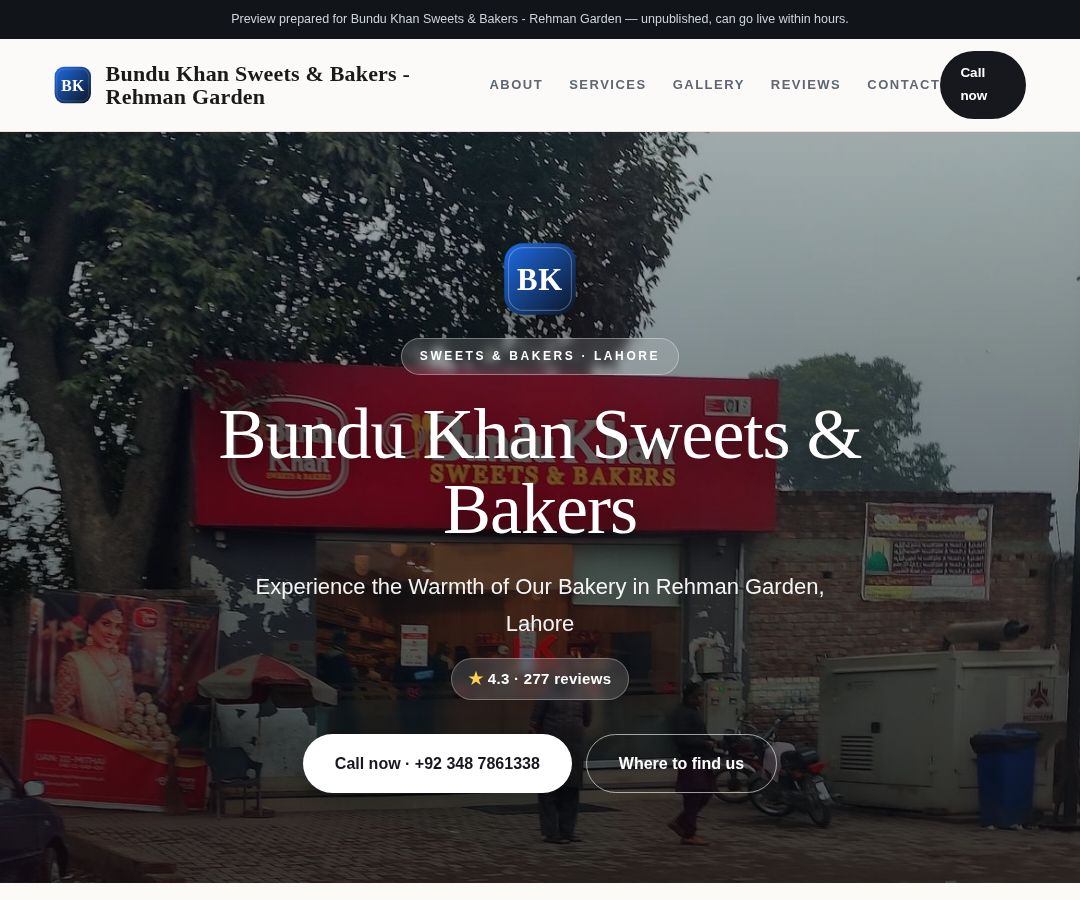 Bundu Khan Sweets & Bakers - Rehman Garden