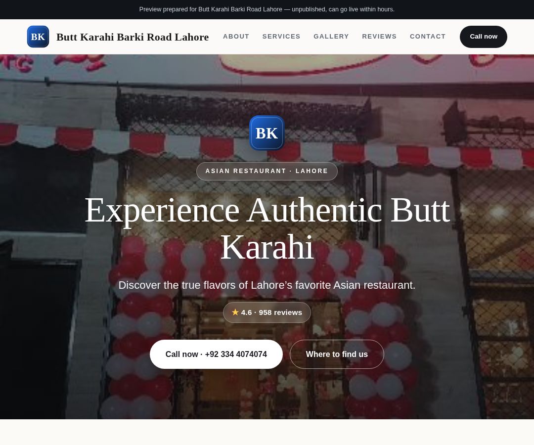 Butt Karahi Barki Road Lahore