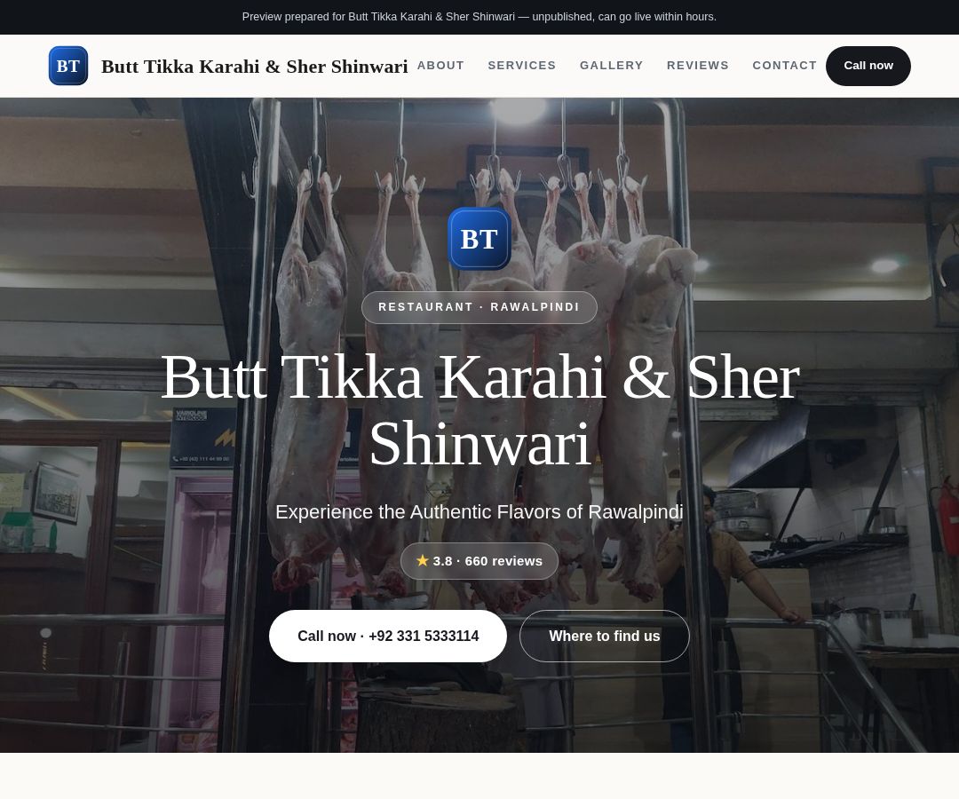 Butt Tikka Karahi & Sher Shinwari