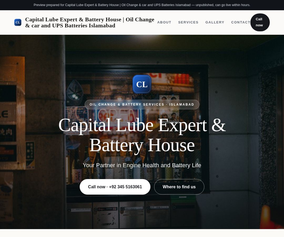 Capital Lube Expert & Battery House | Oil Change & car and UPS Batteries Islamabad
