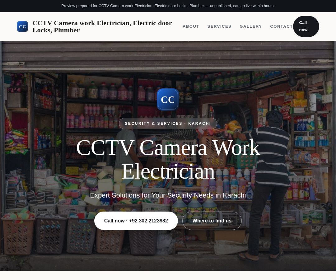 CCTV Camera work Electrician, Electric door Locks, Plumber