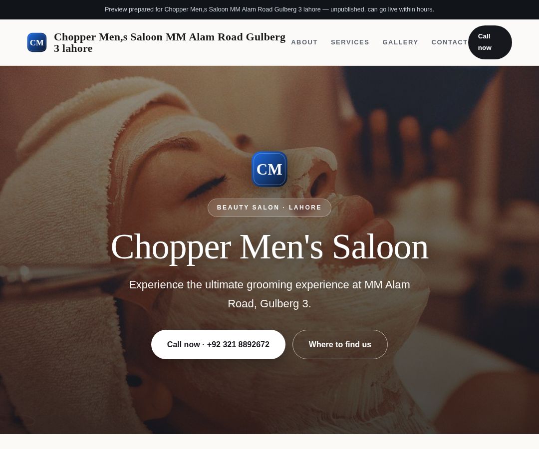 Chopper Men,s Saloon MM Alam Road Gulberg 3 lahore