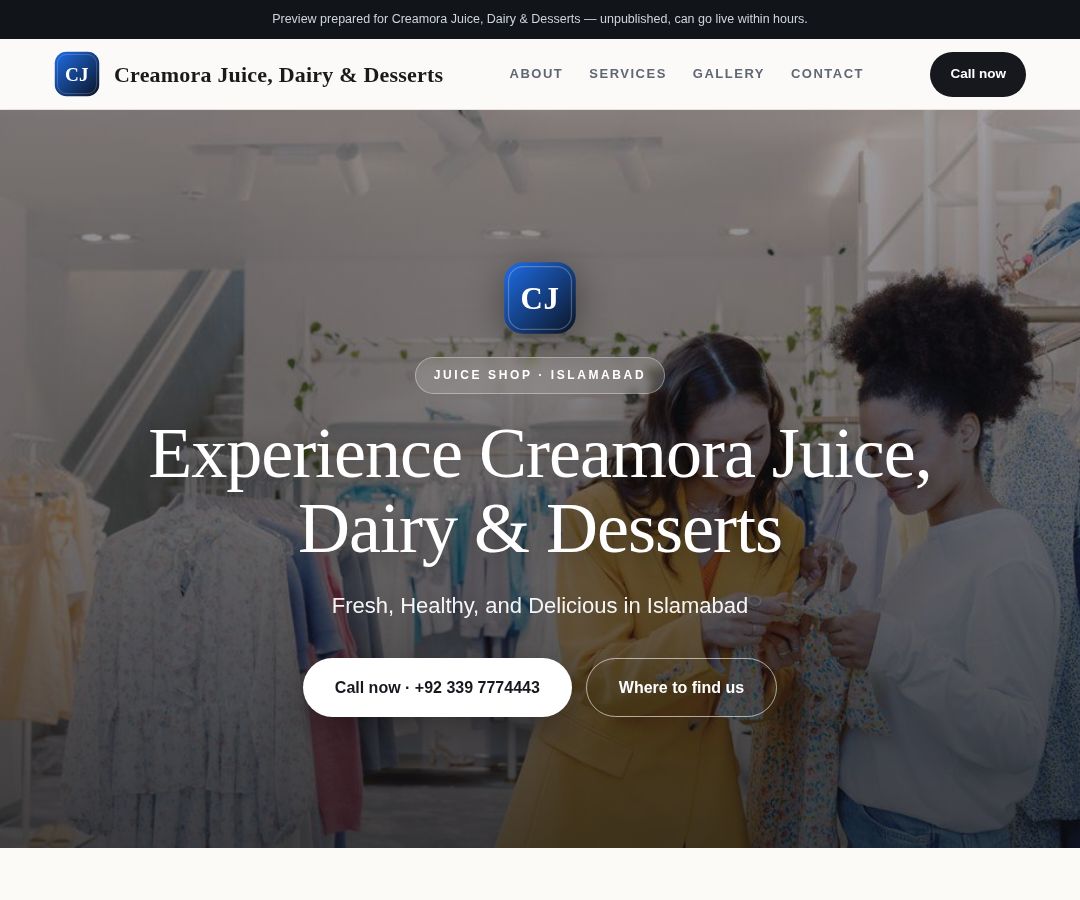 Creamora Juice, Dairy & Desserts