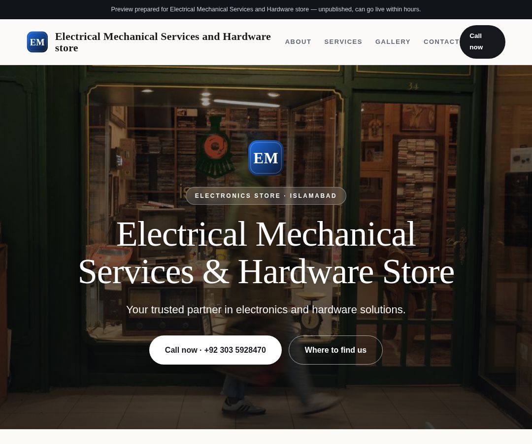 Electrical Mechanical Services and Hardware store