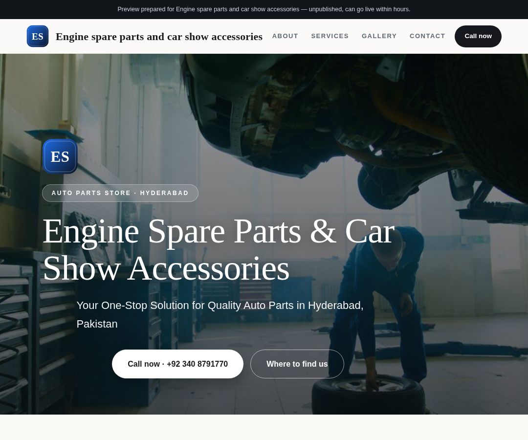 Engine spare parts and car show accessories