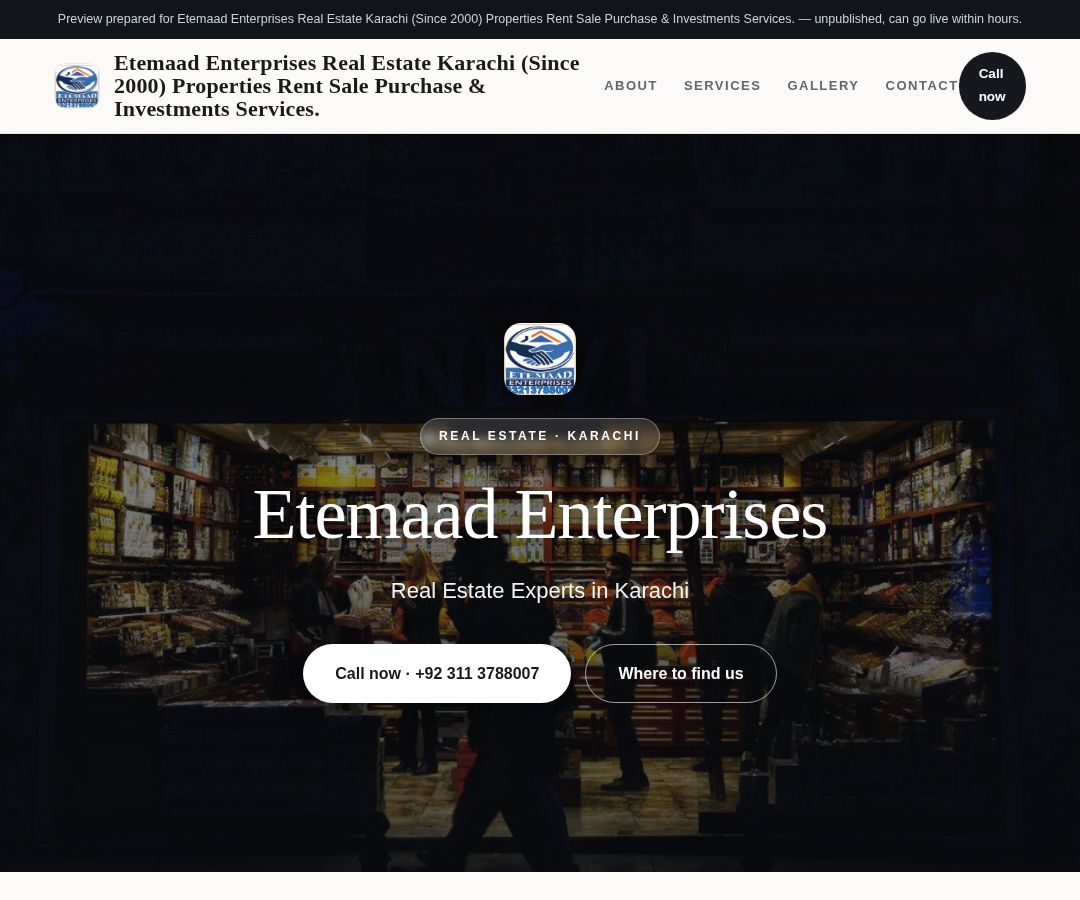 Etemaad Enterprises Real Estate Karachi (Since 2000) Properties Rent Sale Purchase & Investments Services.