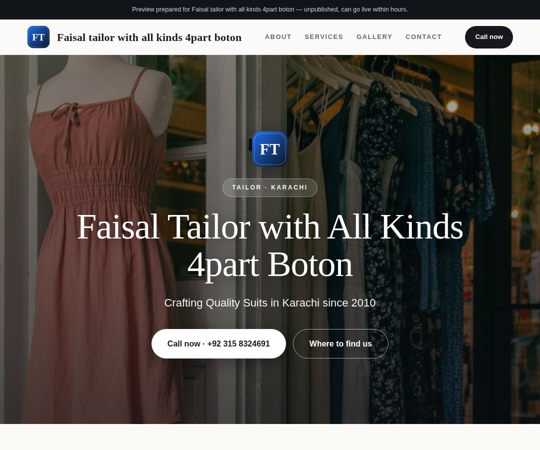 Faisal tailor with all kinds 4part boton