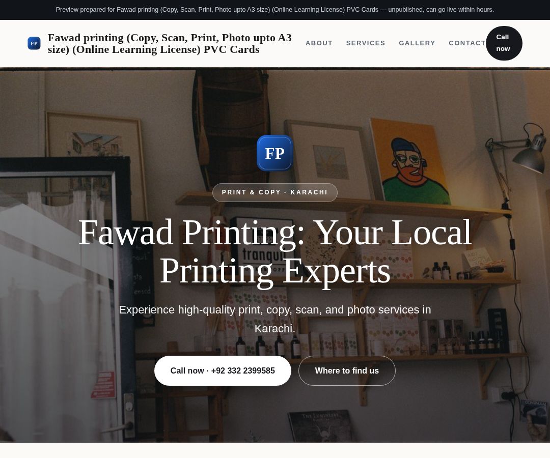 Fawad printing (Copy, Scan, Print, Photo upto A3 size) (Online Learning License) PVC Cards