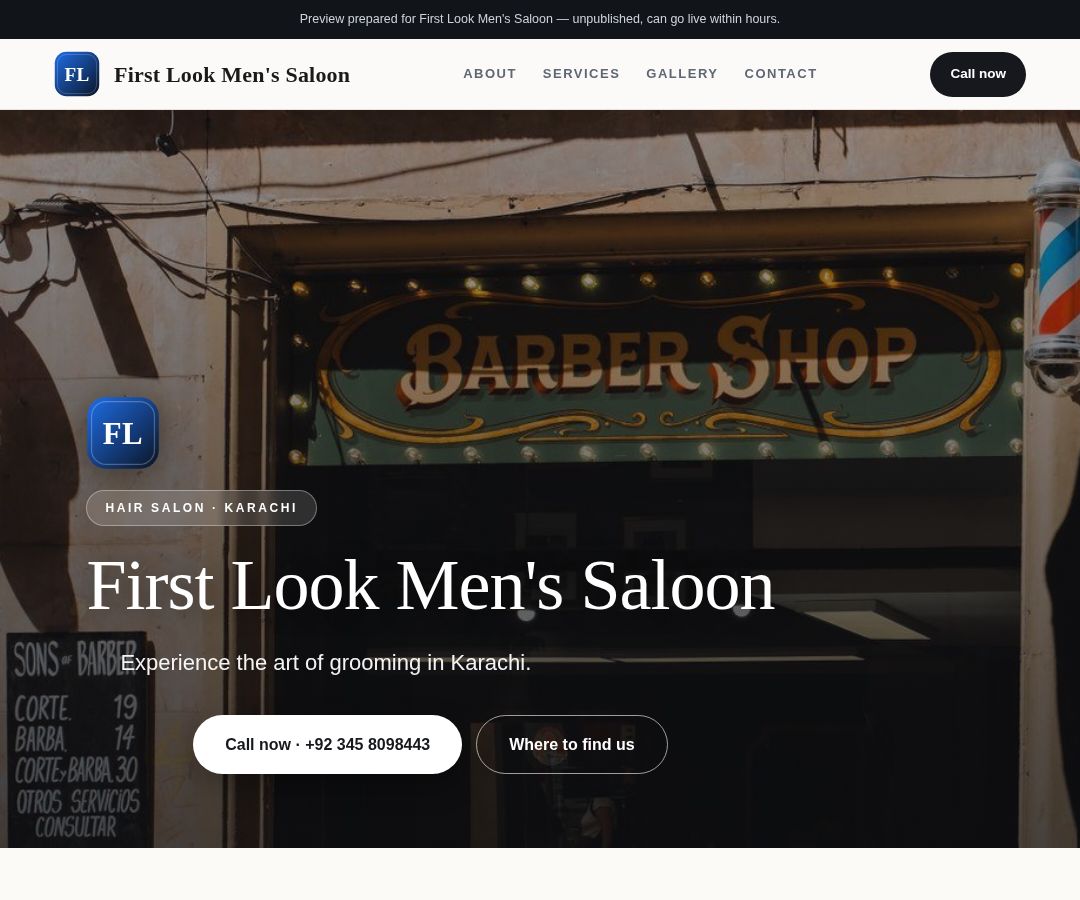 First Look Men's Saloon