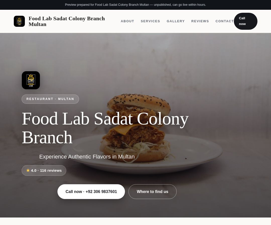 Food Lab Sadat Colony Branch Multan