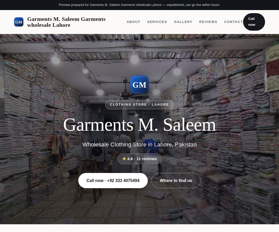 Garments M. Saleem Garments wholesale Lahore