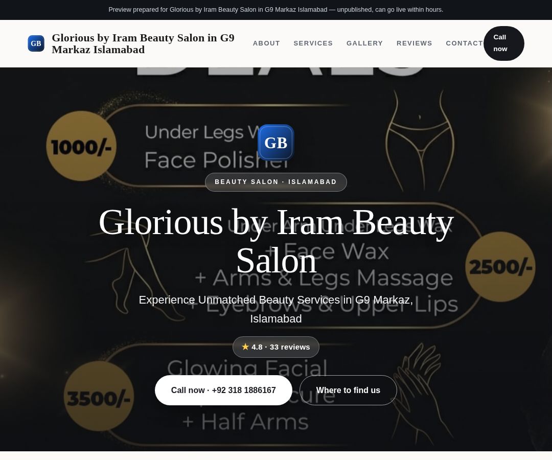 Glorious by Iram Beauty Salon in G9 Markaz Islamabad