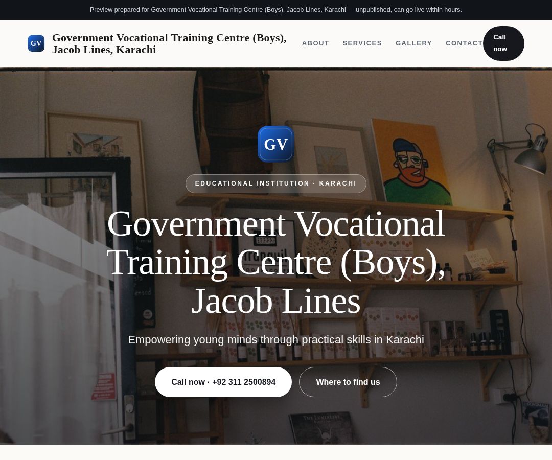 Government Vocational Training Centre (Boys), Jacob Lines, Karachi