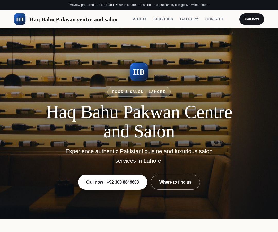 Haq Bahu Pakwan centre and salon