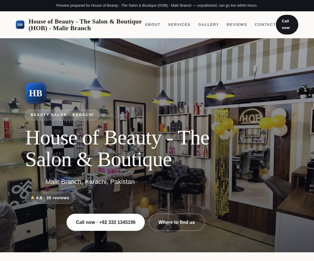 House of Beauty - The Salon & Boutique (HOB) - Malir Branch