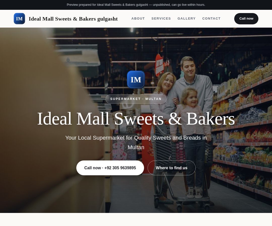 Ideal Mall Sweets & Bakers gulgasht