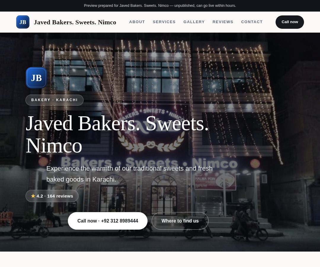 Javed Bakers. Sweets. Nimco