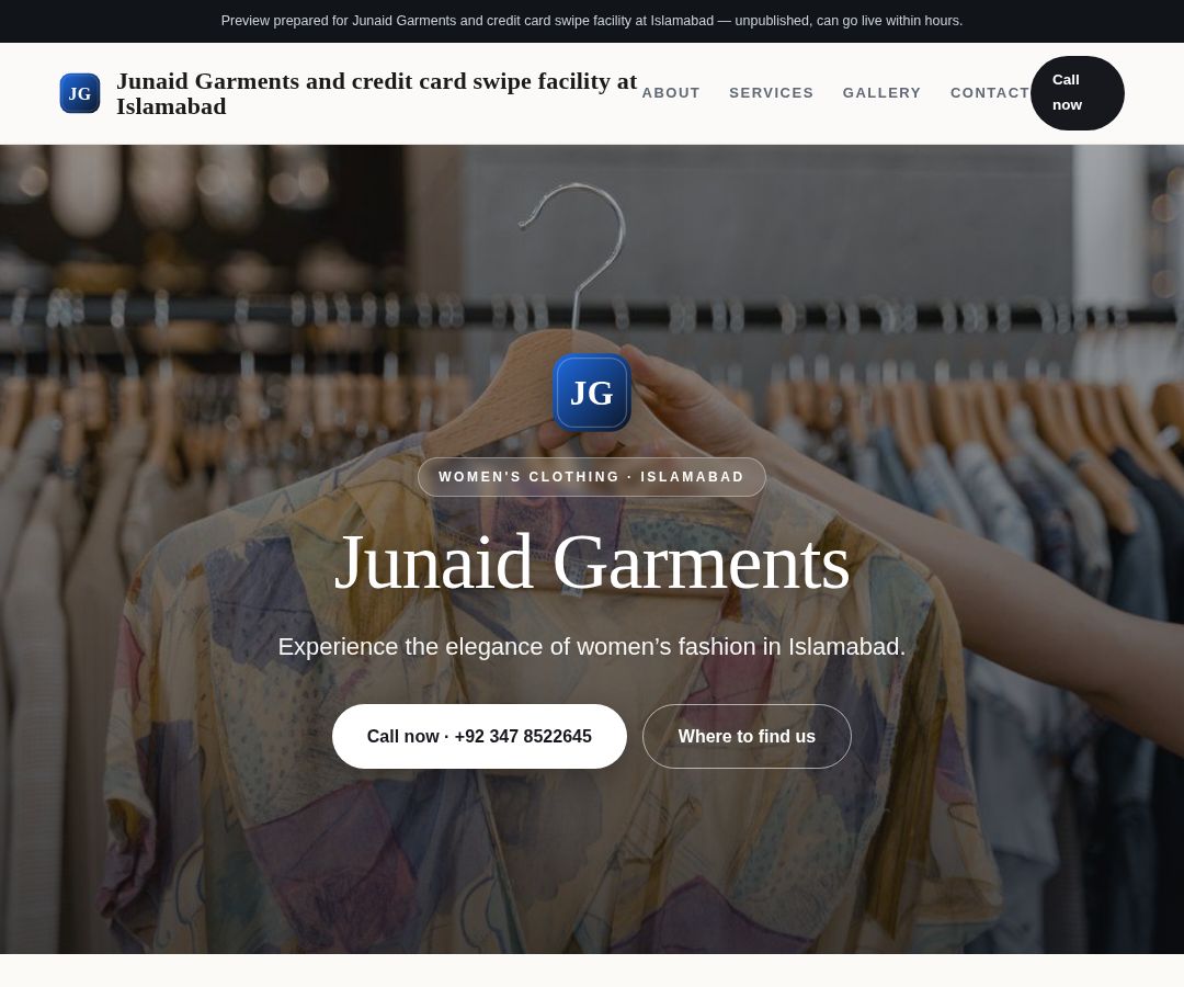 Junaid Garments and credit card swipe facility at Islamabad